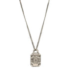 Chanel Crystal Baguette CC Mirror Pendant Necklace Silver