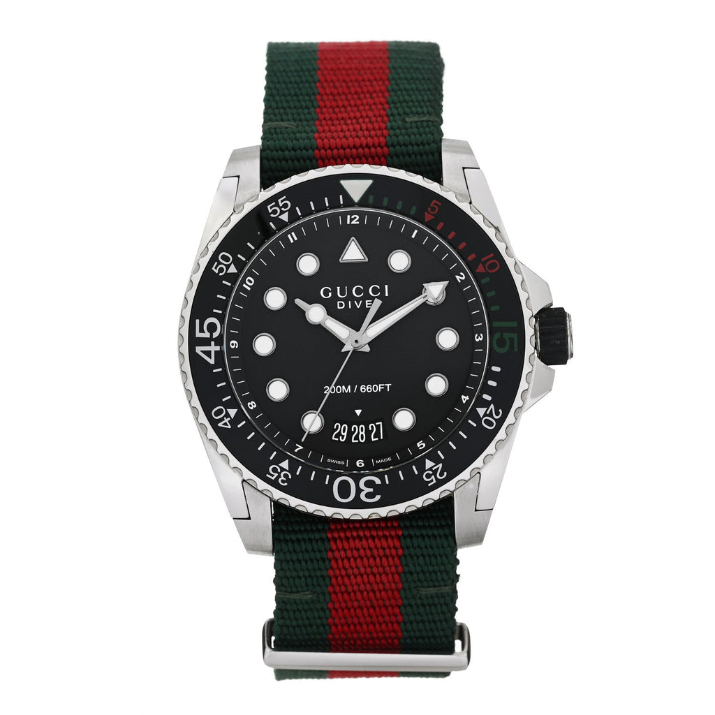 Gucci Stainless Steel Nylon 45mm Dive Quartz Watch Black
