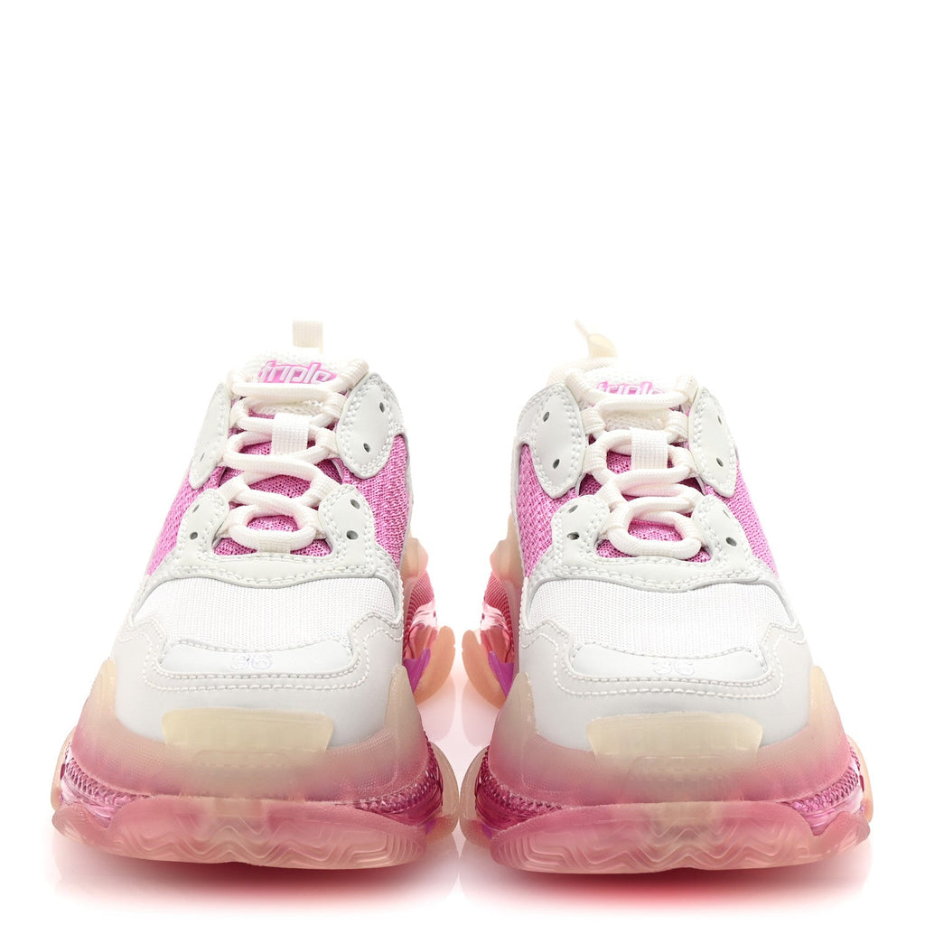 Balenciaga Fabric Mesh Clear Sole Womens Triple S Sneakers 36 White Pink