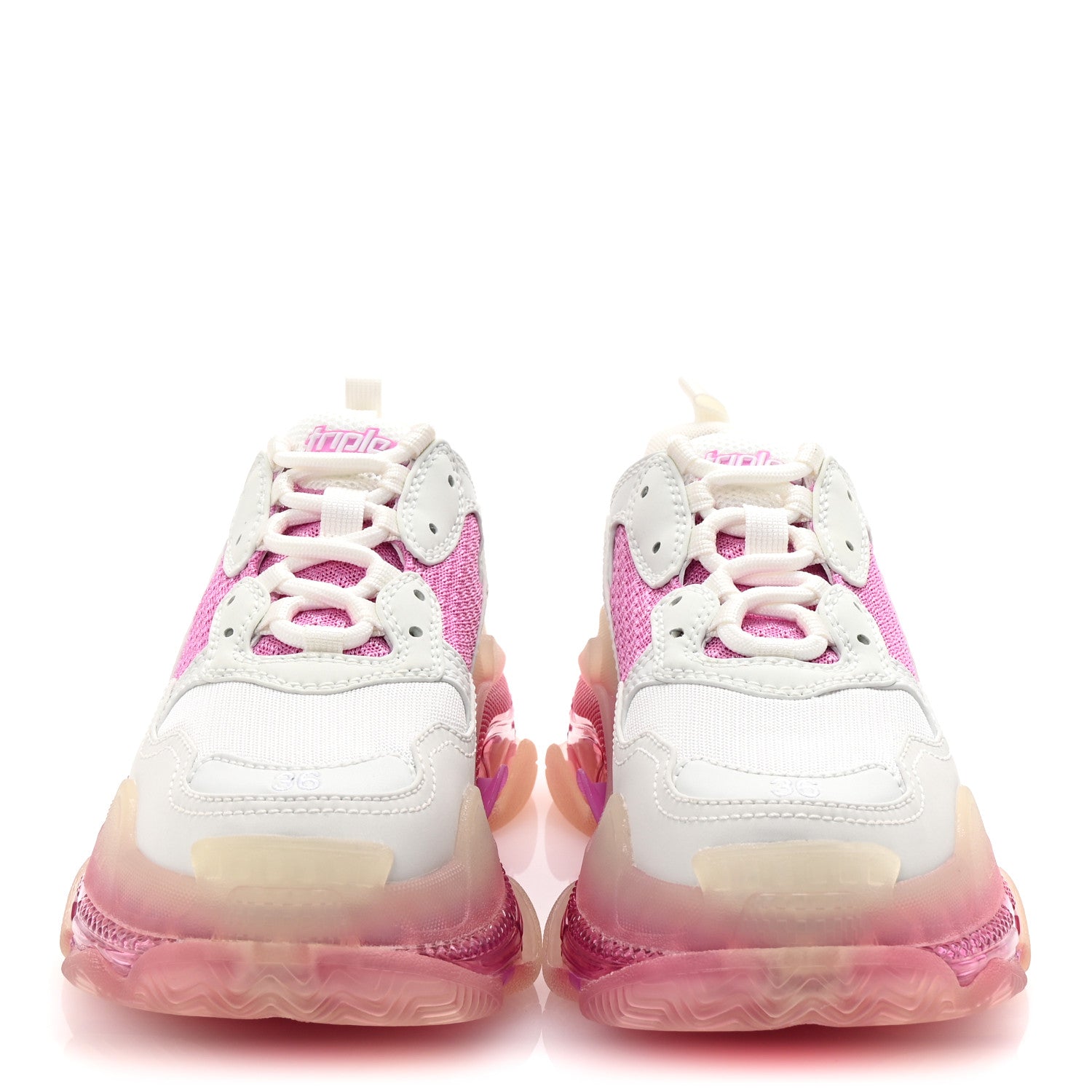 Balenciaga Fabric Mesh Clear Sole Womens Triple S Sneakers 36 White Pink