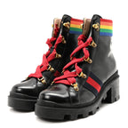 Gucci Calfskin Rainbow Trip Lace Up Combat Boots 36 Black