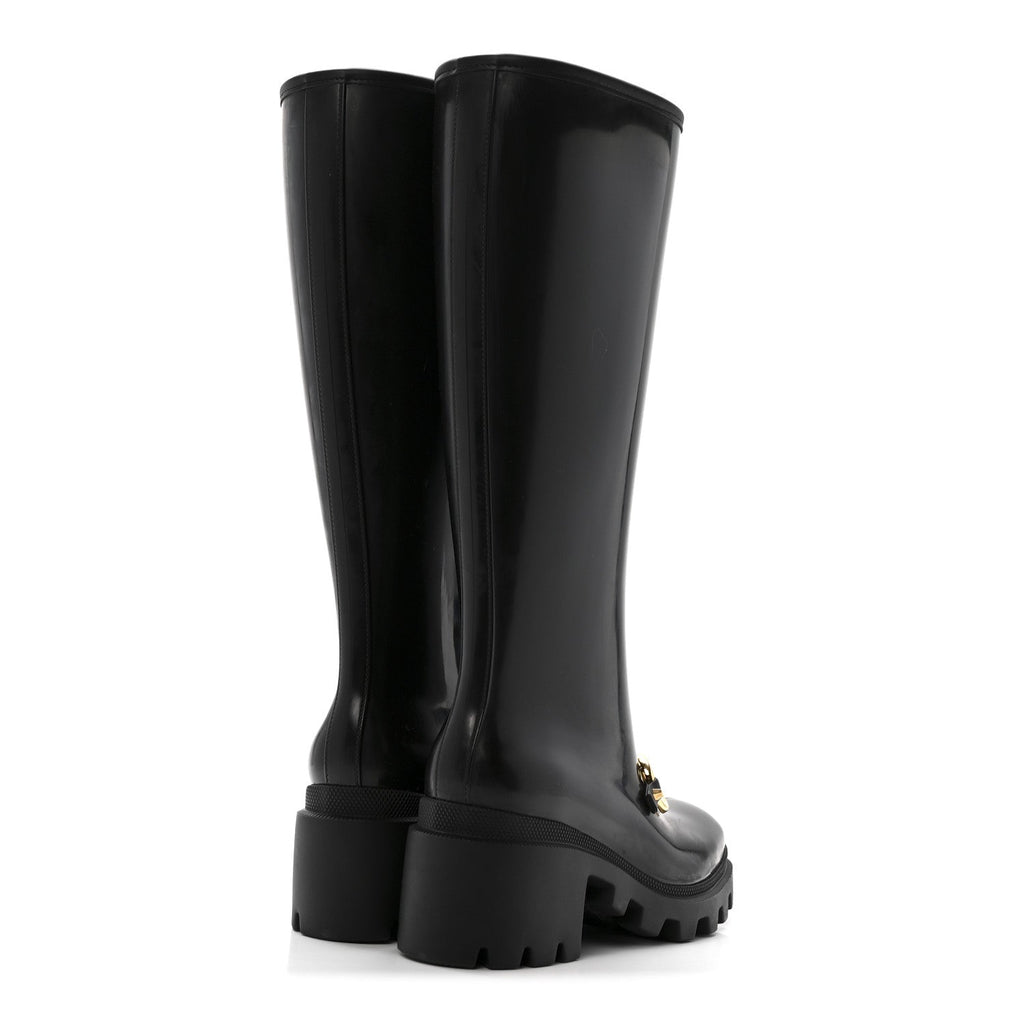 Gucci Rubber Horsebit Knee High Boots 38 Black