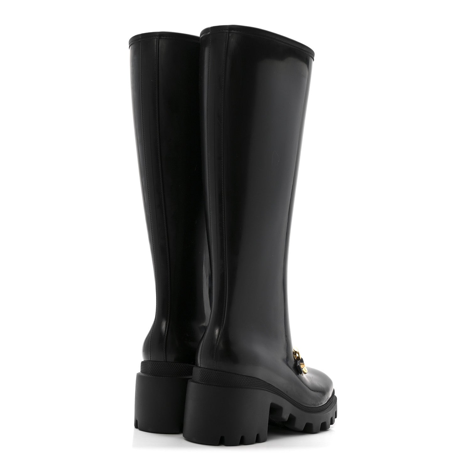 Gucci Rubber Horsebit Knee High Boots 38 Black