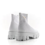 Prada Knit Rubber Triangle Logo Monolith 55mm Ankle Boots 38 Bianco