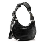Balenciaga Extra Supple Calfskin Crystal Crocodile Embossed Le Cagole Shoulder Bag XS Black