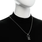 Chanel Lambskin Crystal Chain Choker Necklace Silver Black