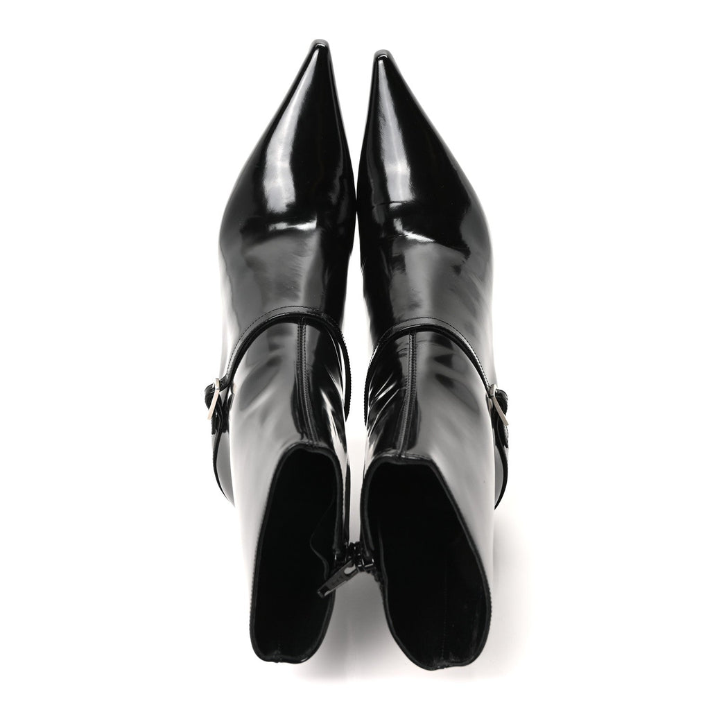 Saint Laurent Patent Vendome Buckle Ankle Booties 37 Black