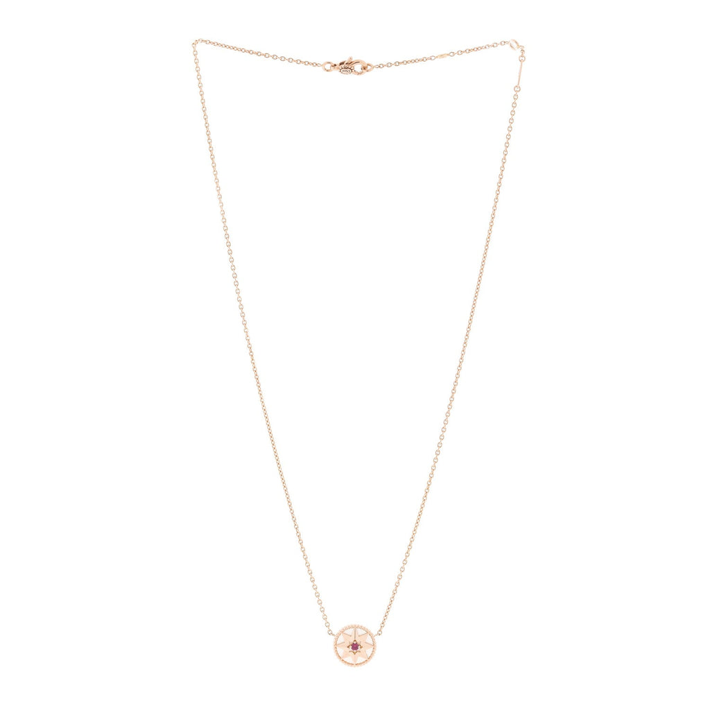Christian Dior 18K Rose Gold Ruby Mother of Pearl Rose Des Vents Necklace