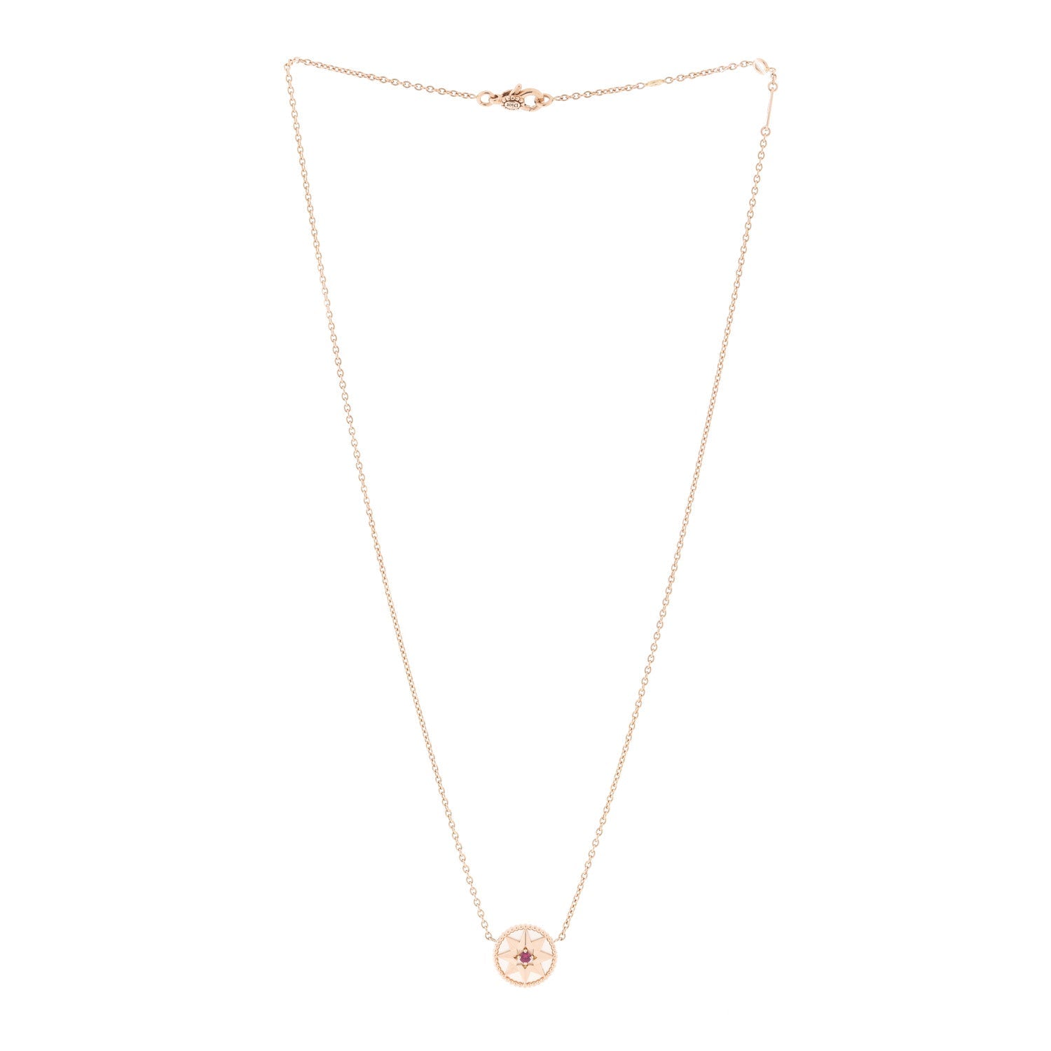 Christian Dior 18K Rose Gold Ruby Mother of Pearl Rose Des Vents Necklace
