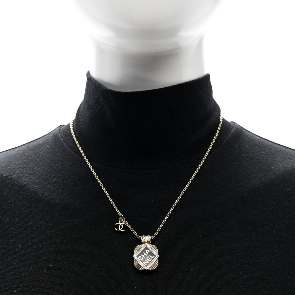Chanel Crystal CC Square Necklace Gold