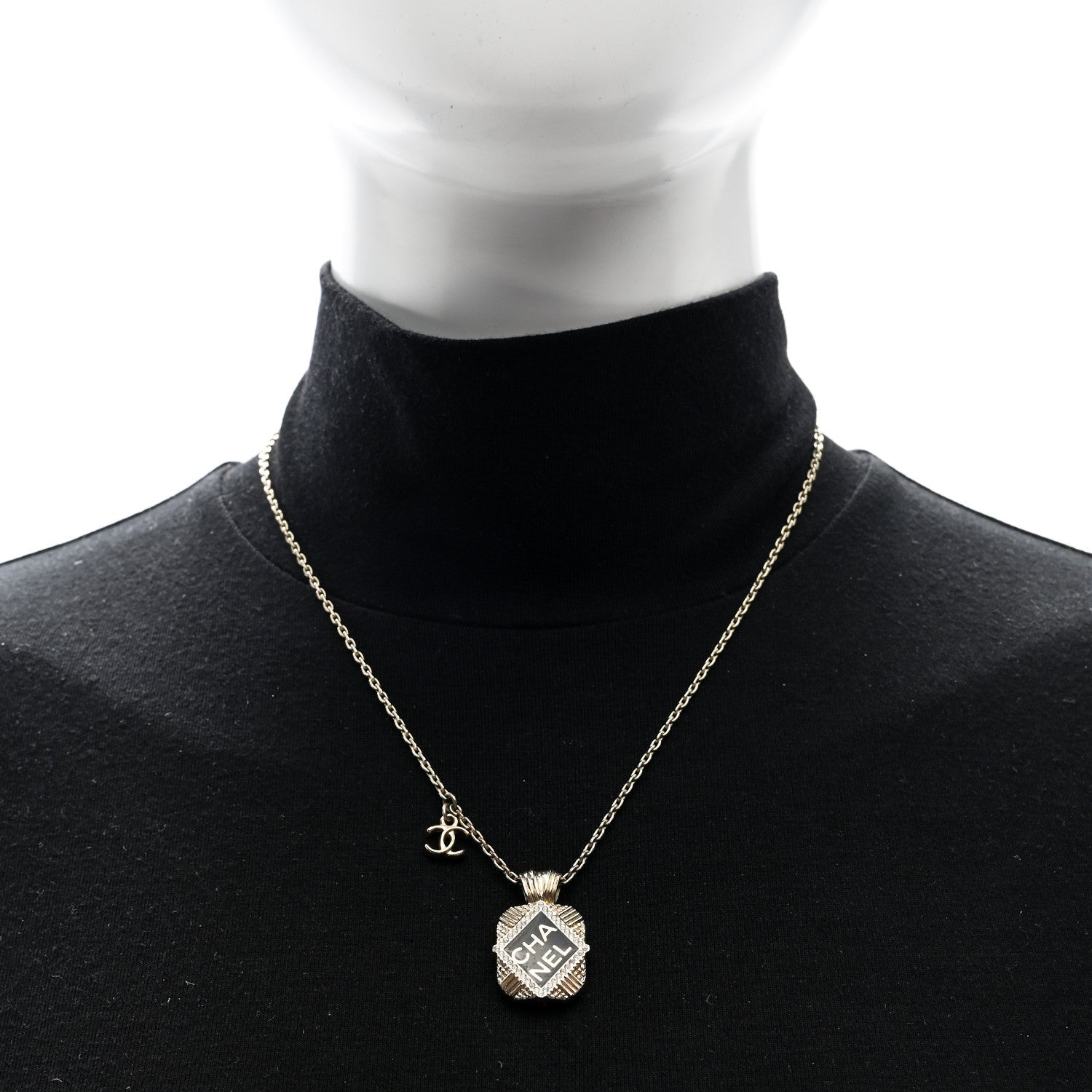 Chanel Crystal CC Square Necklace Gold