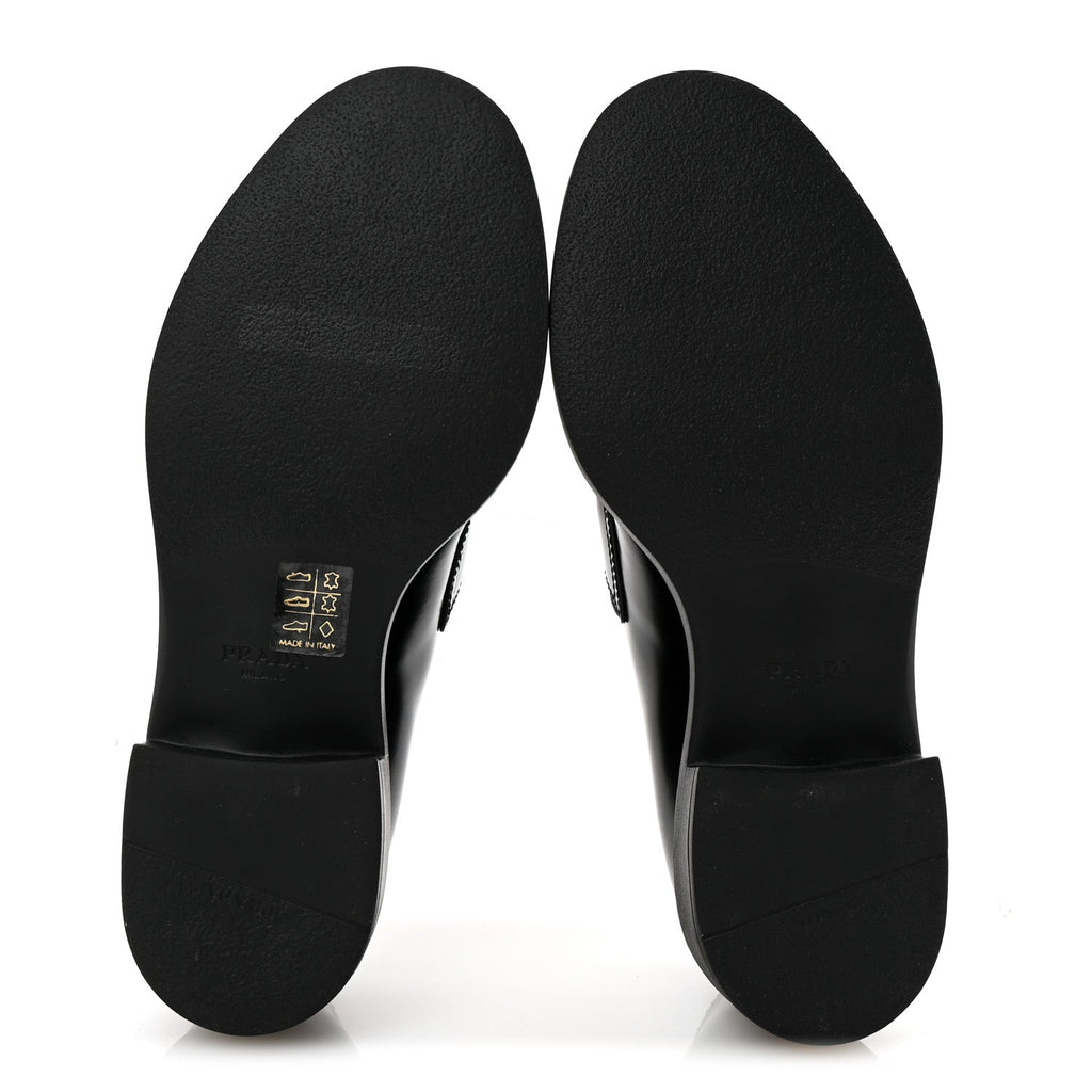 Prada Spazzolato Metal Triangle Logo 50mm Loafers 36.5 Black