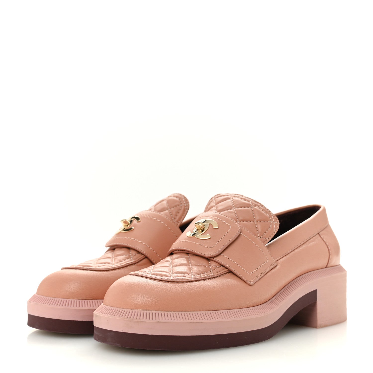 Chanel Lambskin Quilted CC Turnlock Loafers 35.5 Dark Pink
