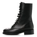 Chanel Calfskin Cap Toe Lace Up Combat Boots 37.5 Black