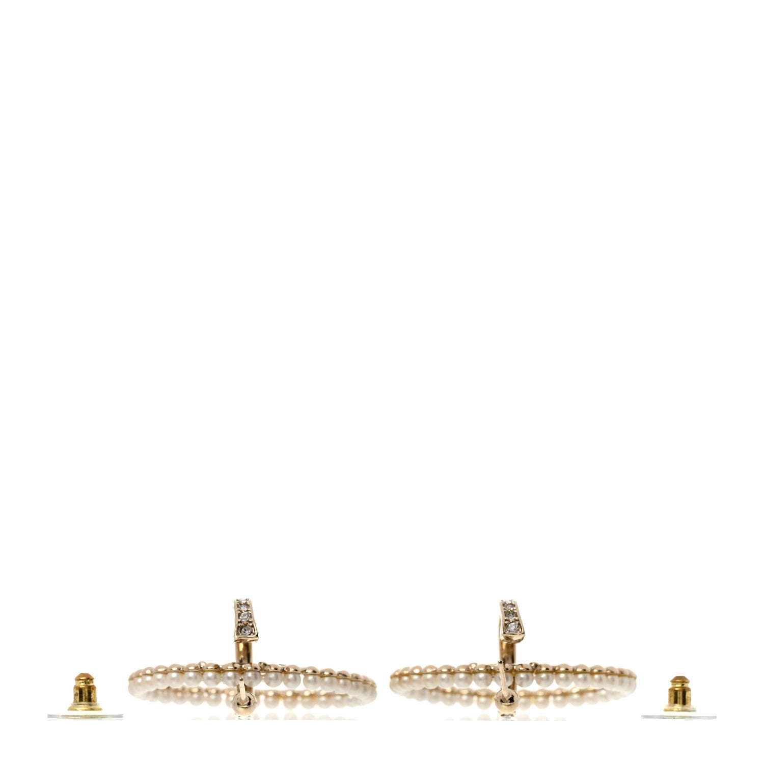Chanel Crystal Pearl CC Door Knocker Hoop Earrings Gold Pearly White