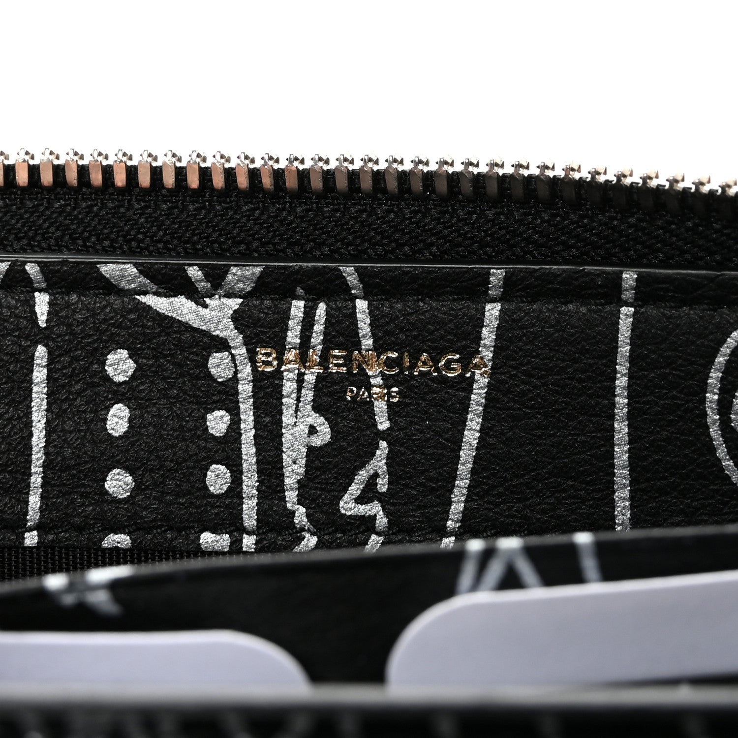 Balenciaga Calfskin Classic Silver Hardware Printed Tattoo Everyday Continental Zip Around Wallet Black
