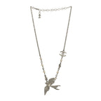 Chanel Pearl Crystal CC Star Bird Necklace Silver Pearly White