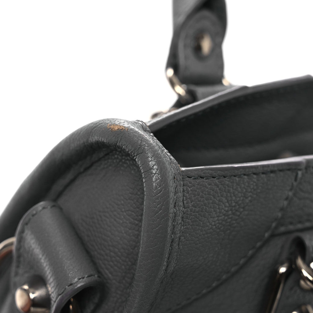 Balenciaga Chevre Silver Metallic Edge Hardware Mini City Bleu Acier