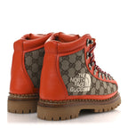 Gucci X THE NORTH FACE Monogram Textured Calfskin Hiking Ankle Boots 37 Beige Ebony Deep Orange