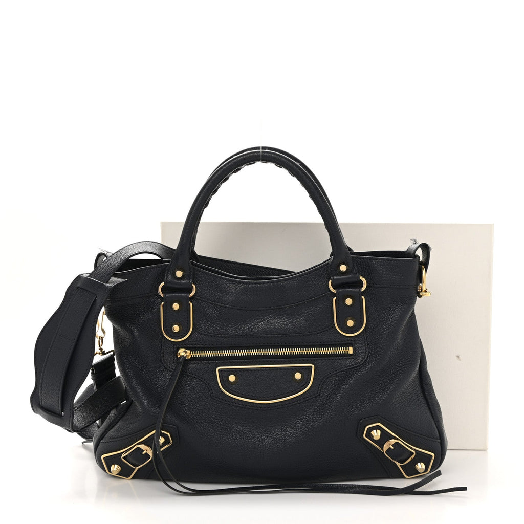 Balenciaga Chevre Gold Metallic Edge Hardware Town Bleu Nuit Dark Sea
