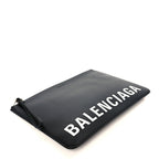 Balenciaga Calfskin Logo Large Cash Pouch With Handle Black White