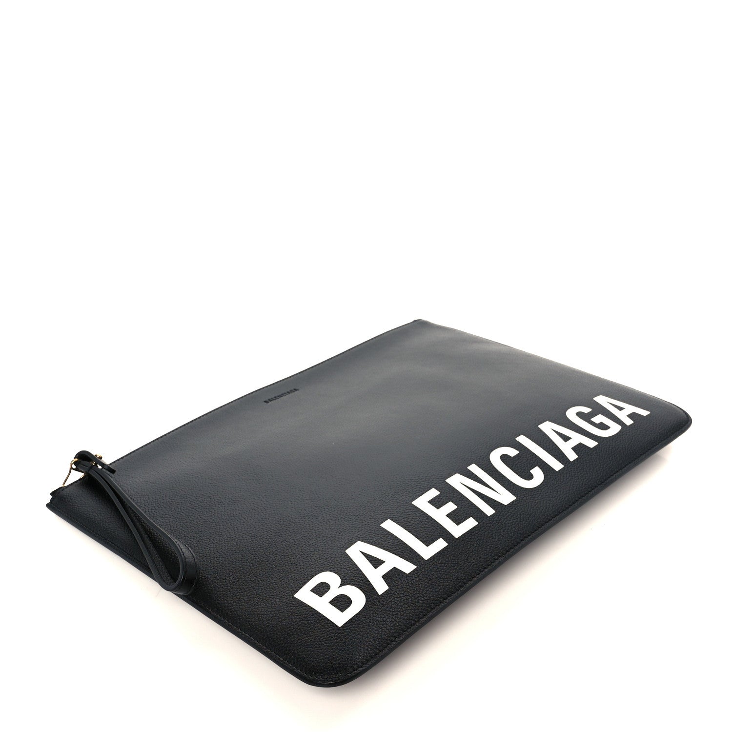 Balenciaga Calfskin Logo Large Cash Pouch With Handle Black White