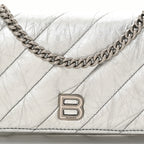 Balenciaga Metallic Calfskin Quilted Crush Wallet On Chain Silver