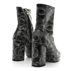 Chanel Calfskin Camellia Printed Ankle Boots 38 Black White