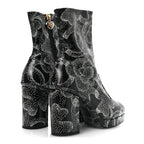 Chanel Calfskin Camellia Printed Ankle Boots 38.5 Black White