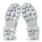 Prada Spazzolato Rois Nylon Shearling Metal Triangle Logo Monolith Pouch Pocket 55mm Boots 35.5 White