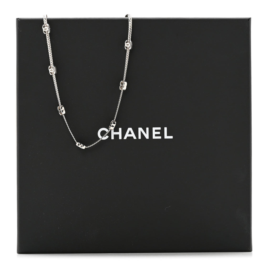 Chanel Metal CC Short Chain Necklace Silver