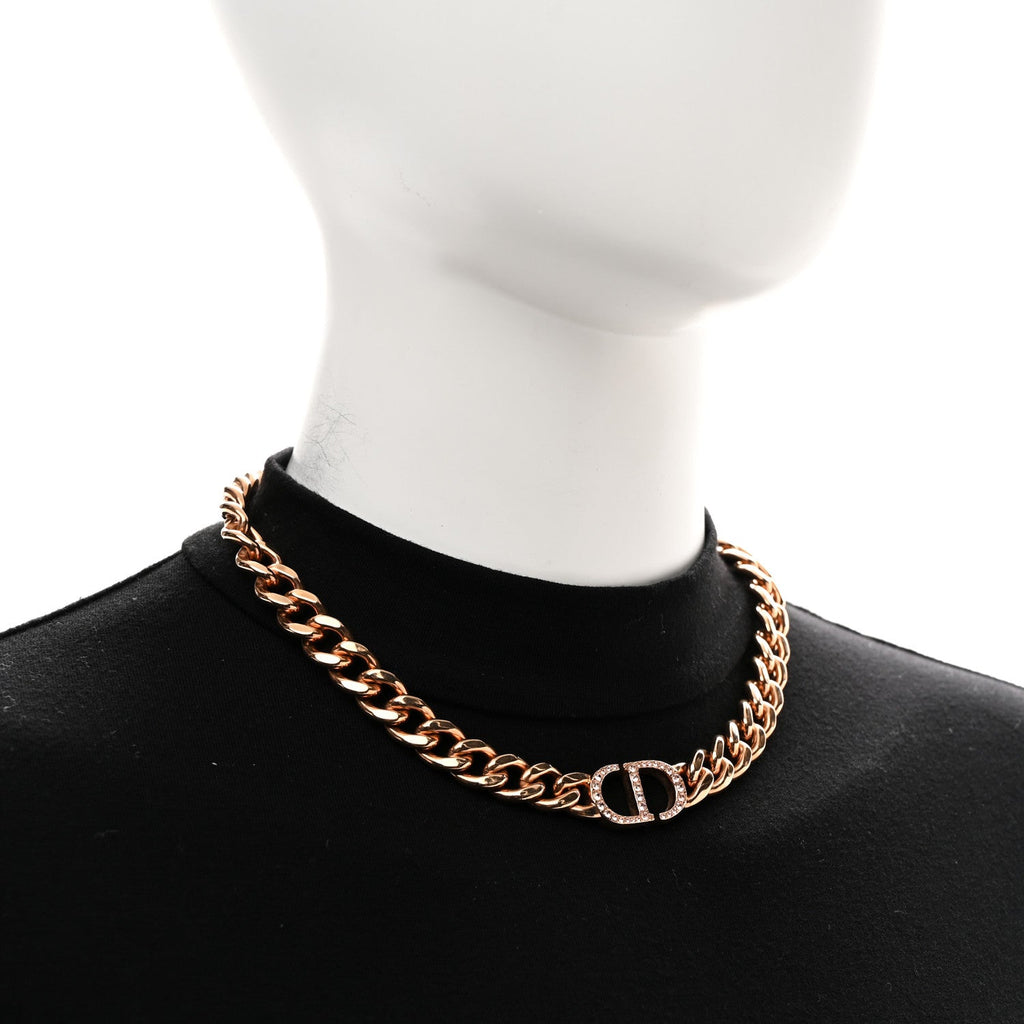Christian Dior Metal Crystal 30 Montaigne Necklace Rose Gold