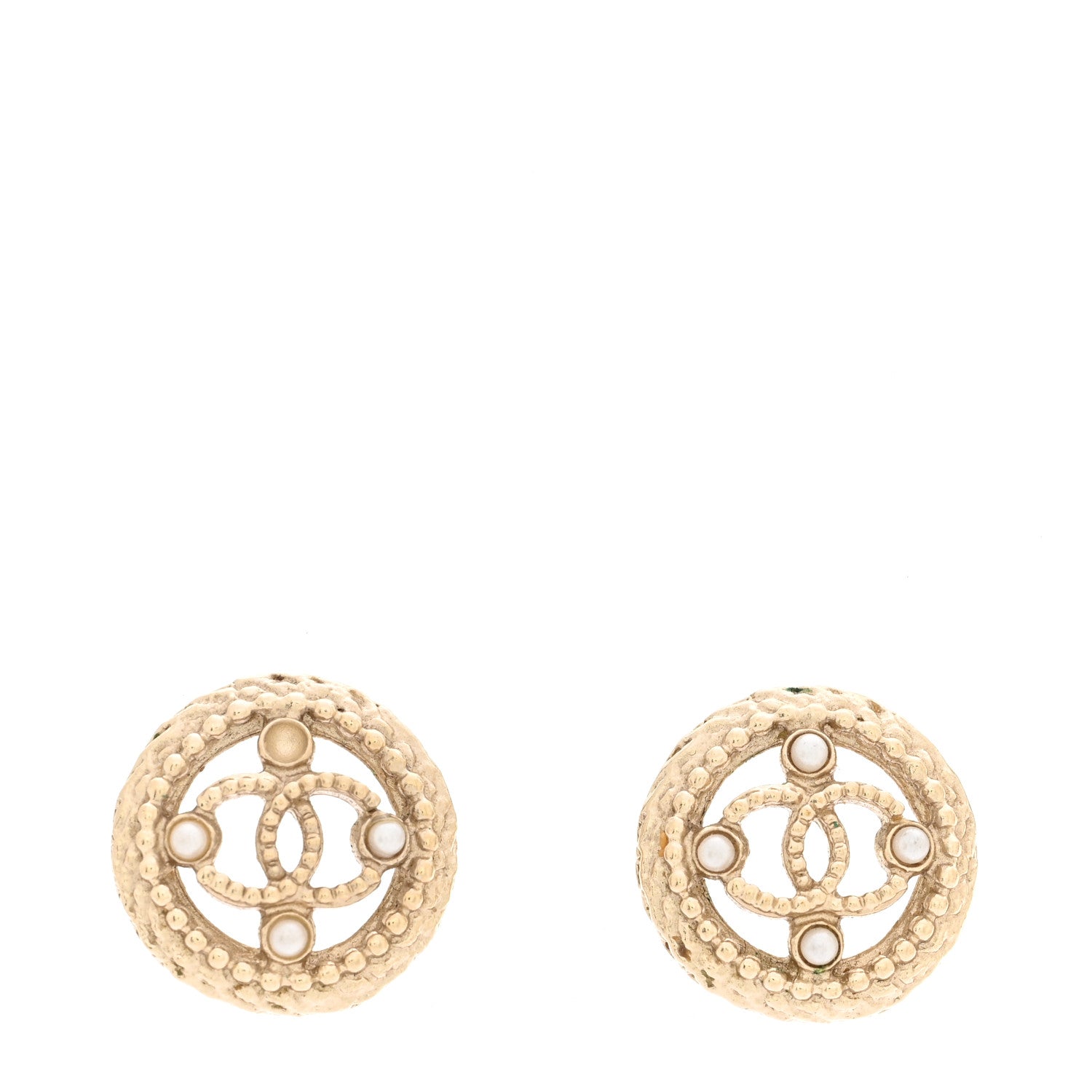 Chanel Pearl CC Round Rope Earrings Gold