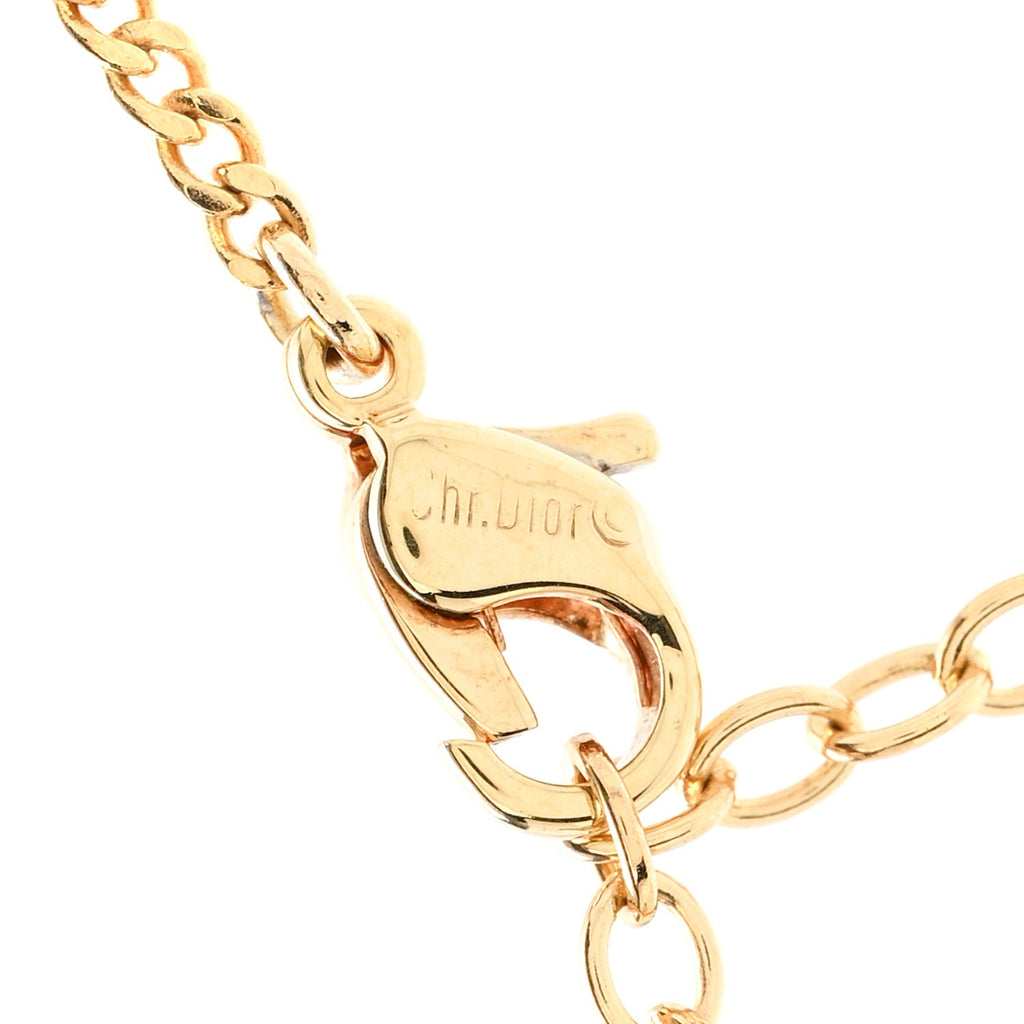 Christian Dior Metal Crystal Enamel CD Necklace Gold Black
