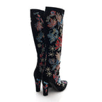 Saint Laurent Velvet Embroidered Claire Boots 36 Black