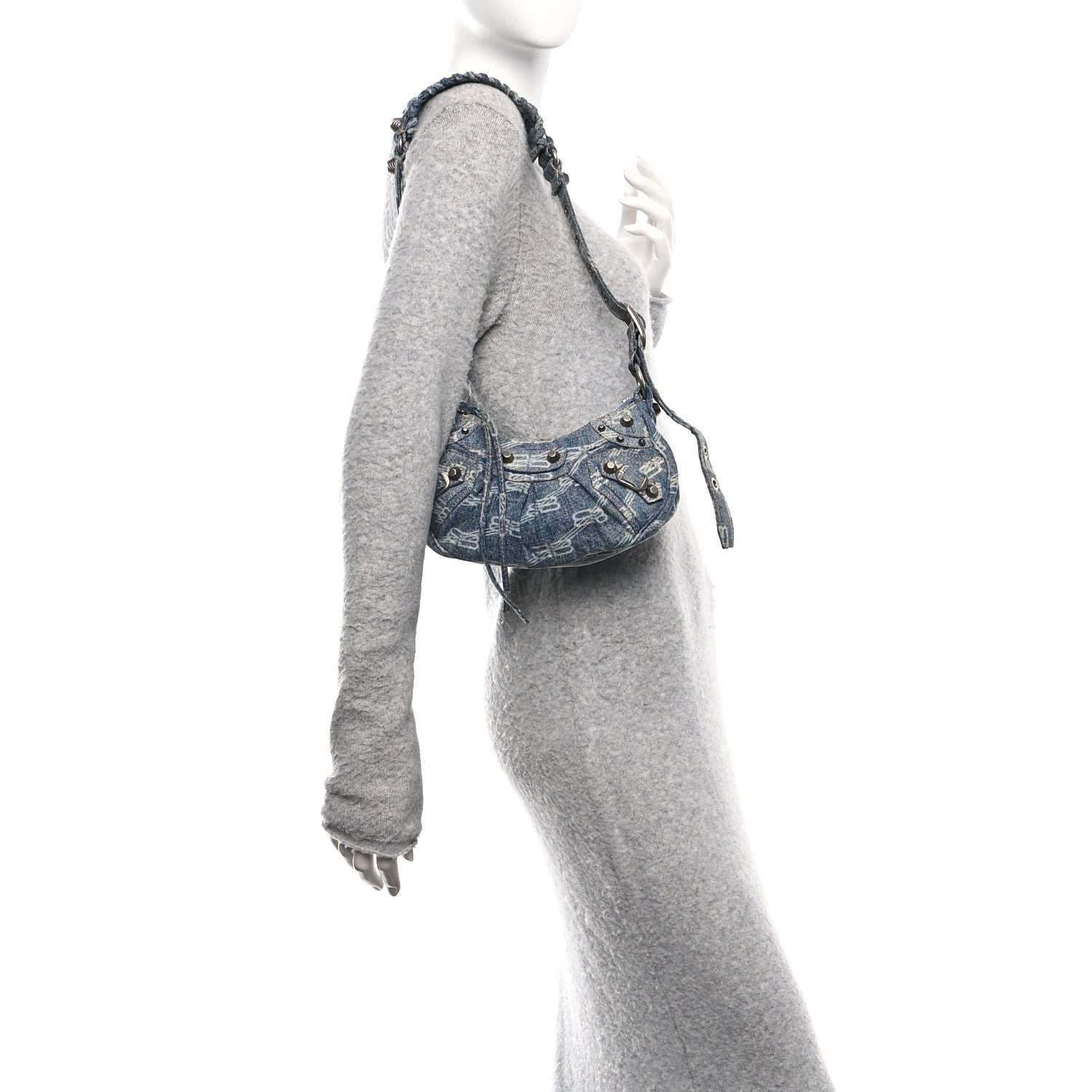 Balenciaga Bleached Denim BB Monogram Le Cagole Shoulder Bag XS Blue