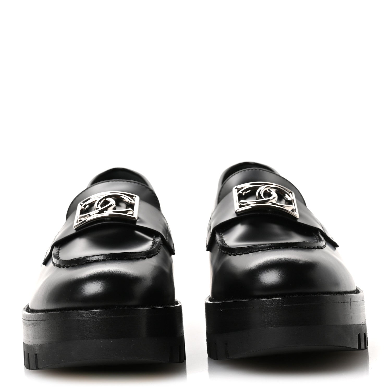 Chanel Calfskin Metal CC Loafers 40 Black