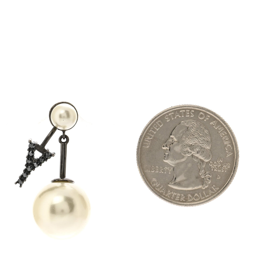 Christian Dior Crystal Pearl My ABCDior Y Tribale Earring Black Silver