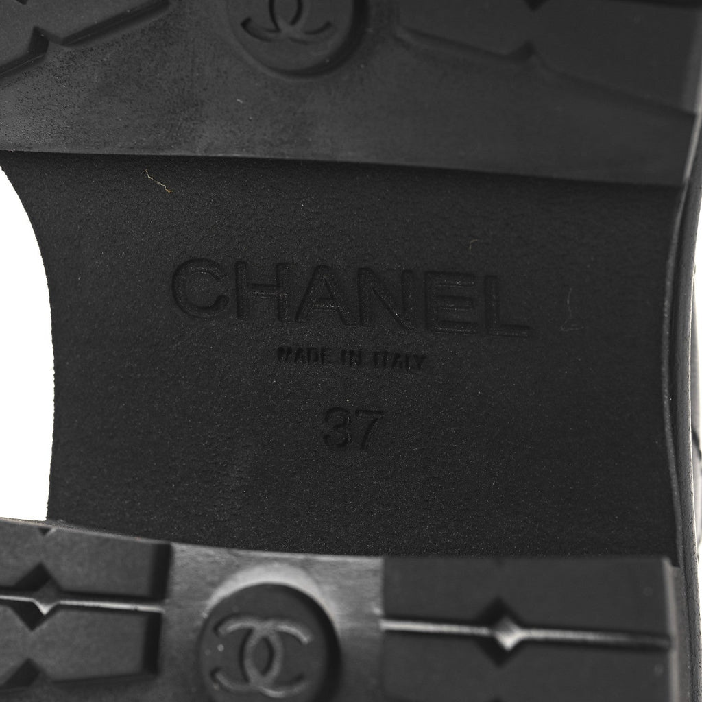 Chanel Calfskin Patent Cap Toe Quilted Short Boots 37 Black