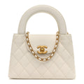 Chanel Shiny Aged Calfskin Quilted Nano Kelly Shopper White