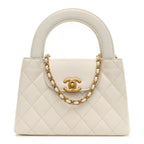 Chanel Shiny Aged Calfskin Quilted Nano Kelly Shopper White