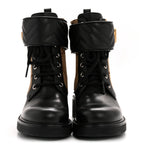 Gucci Flores Calfskin Monogram Maxi GG Nappa Matelasse Double G 40mm Ankle Boots 36.5 Black Camel Ebony
