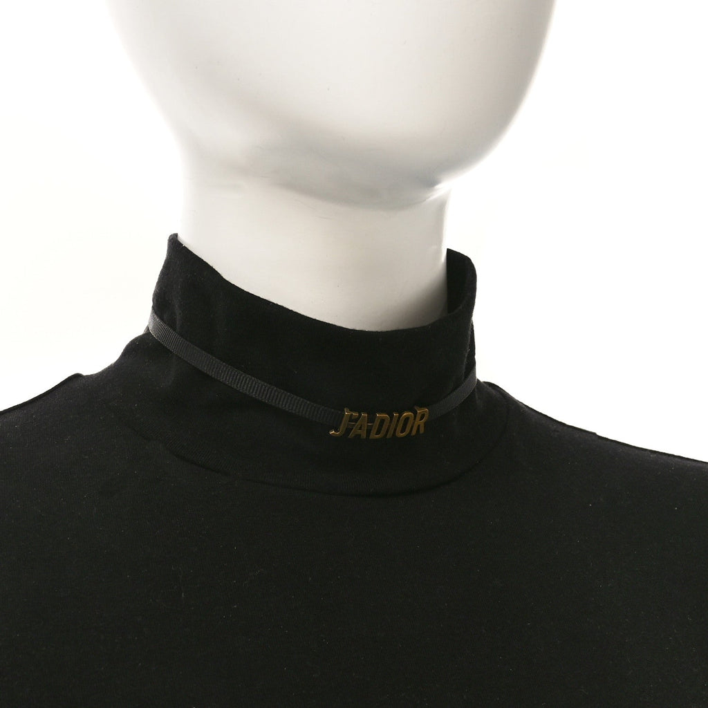 Christian Dior Grosgrain Ribbon Dior Logo Choker Necklace Black
