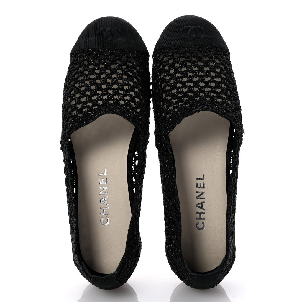 Chanel Knit Grosgrain Cap Toe CC Moccasin Loafers  36.5 Black