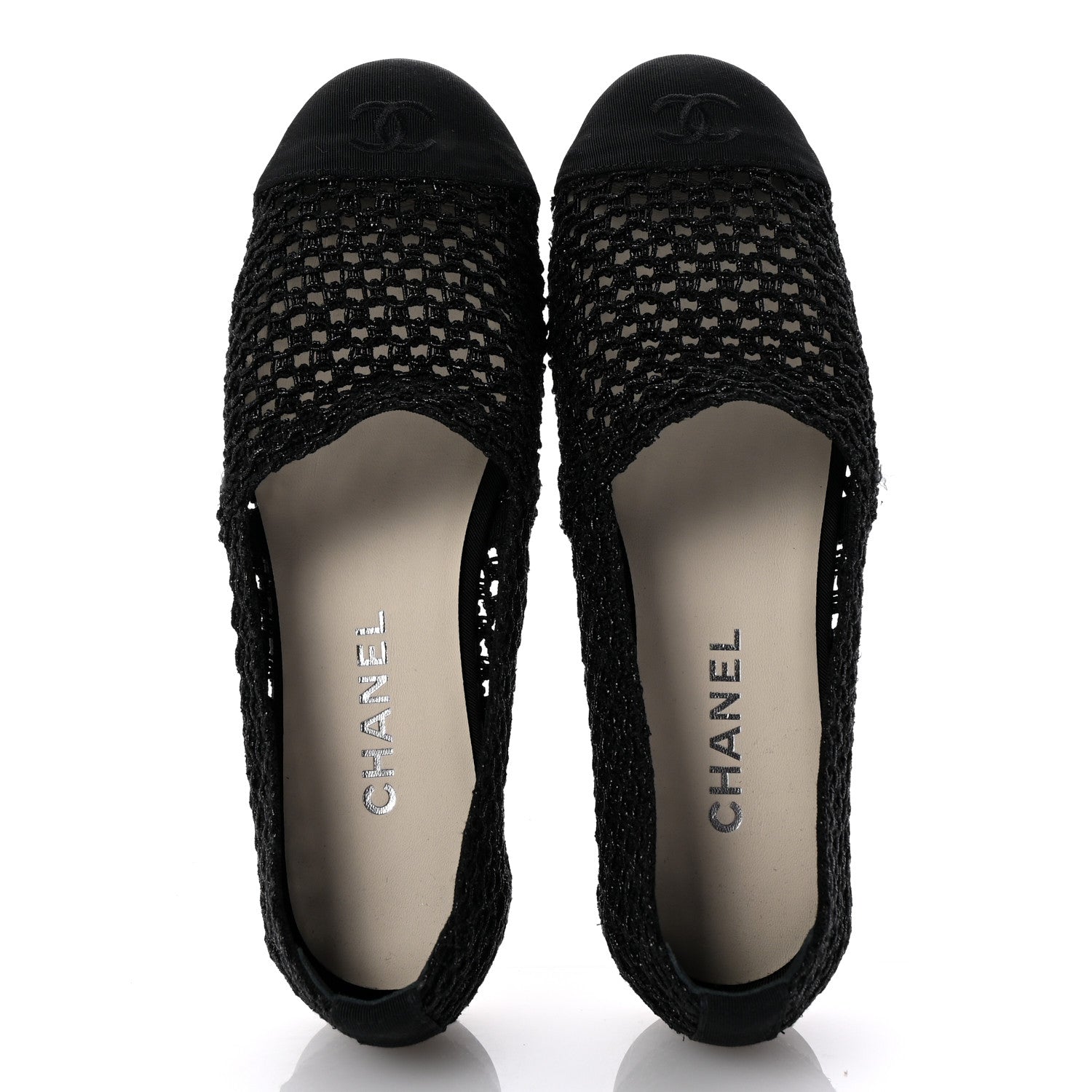 Chanel Knit Grosgrain Cap Toe CC Moccasin Loafers  36.5 Black