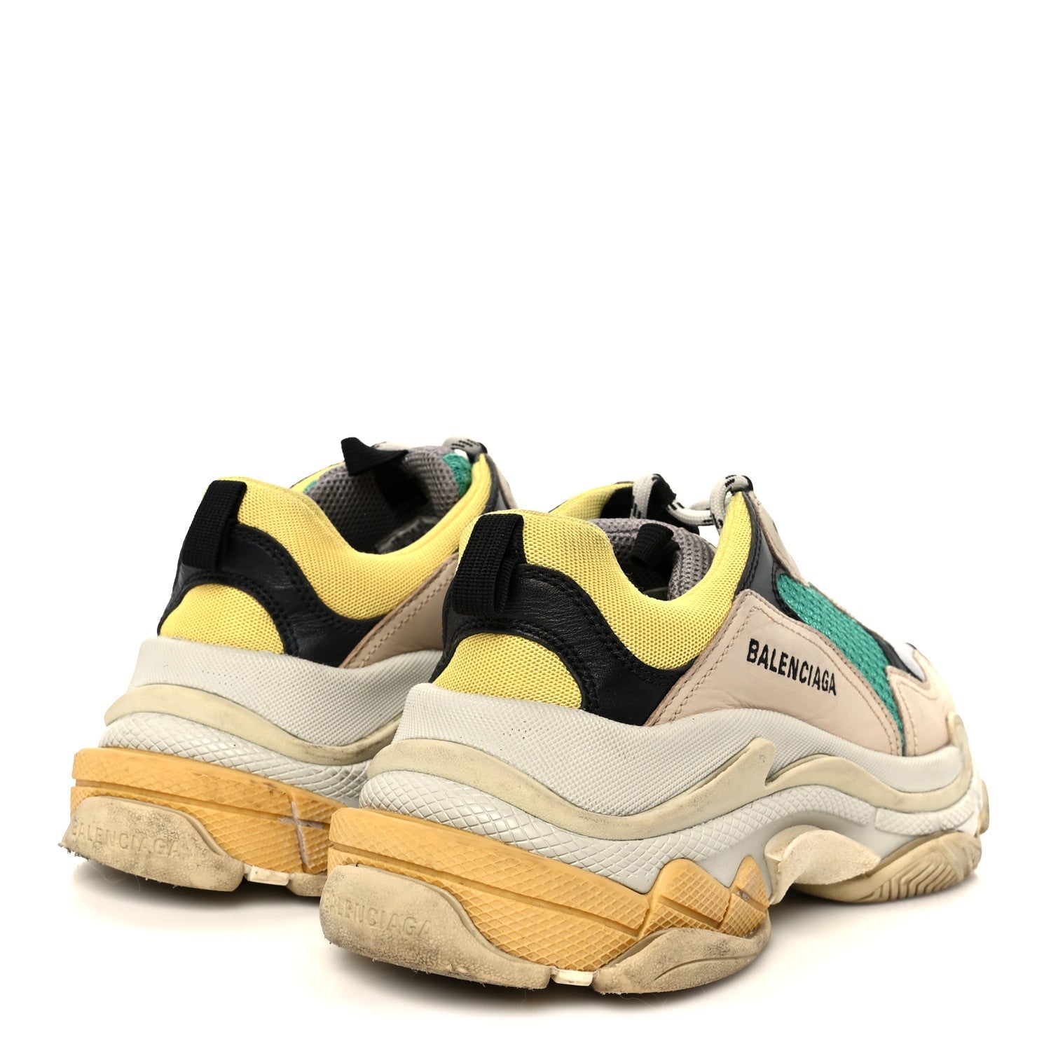 Balenciaga Fabric Mesh Womens Triple S Sneakers 40 Jaune Beige Vert Black Gris