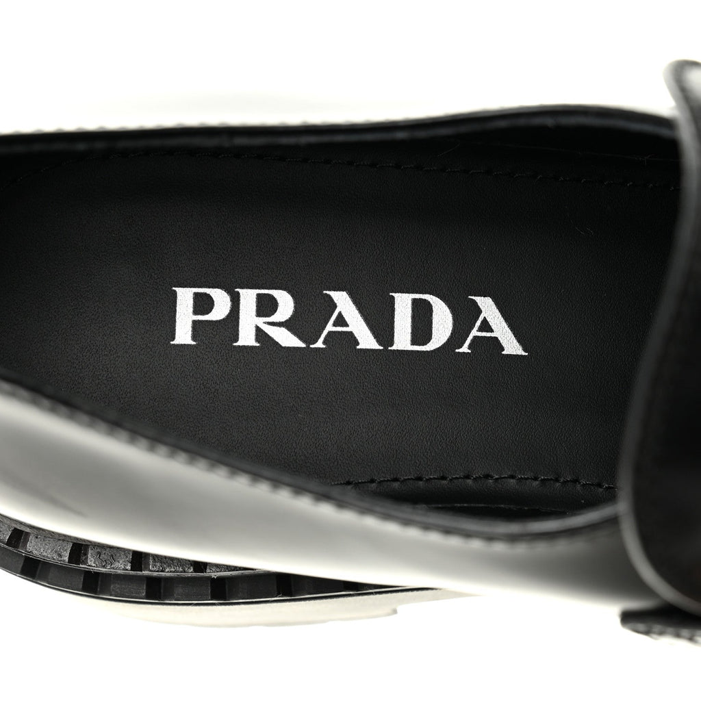 Prada Spazzolato Metal Triangle Logo 50mm Loafers 39 Black