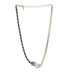 Chanel Lambskin Crystal CC Chain Choker Necklace Black Gold