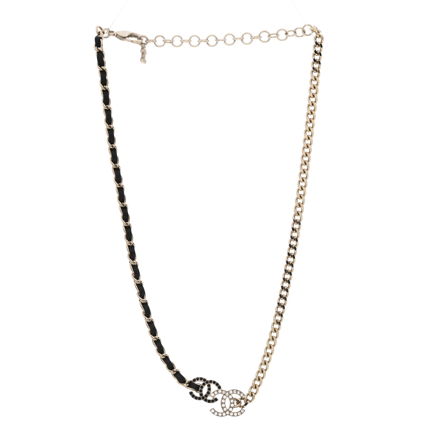 Chanel Lambskin Crystal CC Chain Choker Necklace Black Gold