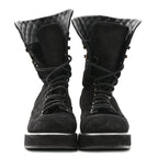Chanel Suede Quilted Lace Up Combat Boots 38.5 Black